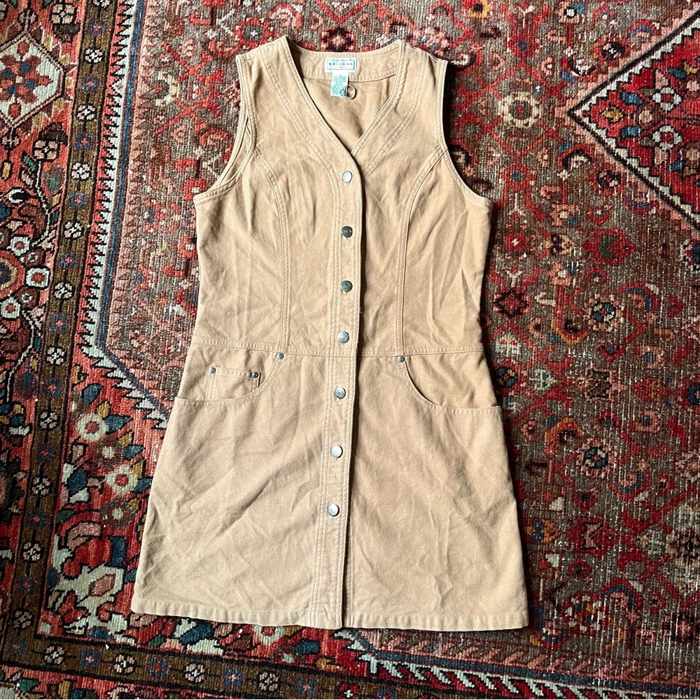 Vintage Light Brown Sleeveless Button Down Mini Dress